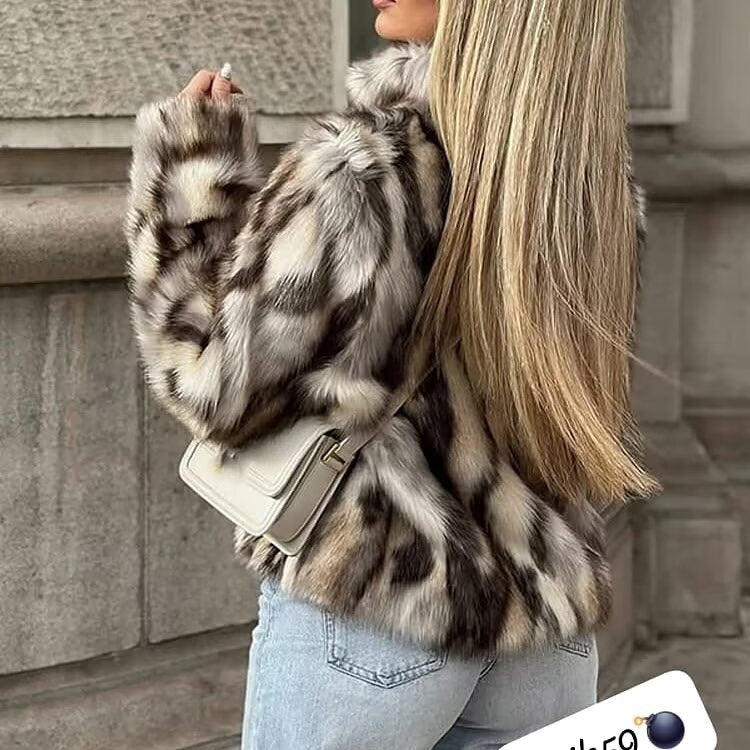 Women's Short Cut Faux Fur Bomber Jacket with Stand Collar and Tailored Fit Chichicherry