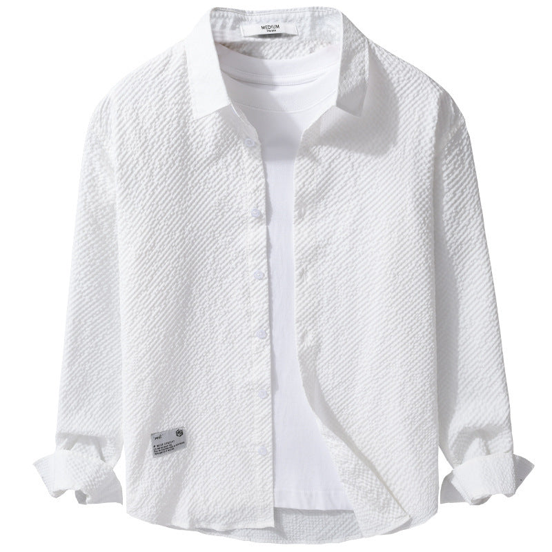 Men's structured lightweight shirt in layering style with crinkle look and rounded hem Chichicherry