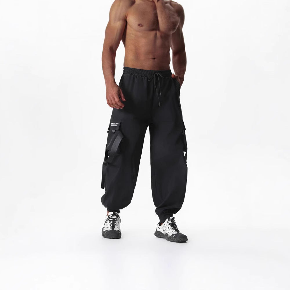 Men's Utility Cargo Jogging Pants with Drawstring, Leg Straps & Multiple Pockets Chichicherry