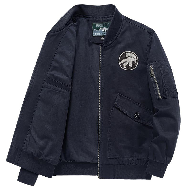 Men's Lightweight Flight Bomber Jacket in Utility Canvas with Arm Pocket and Patch Flap Pockets Chichicherry