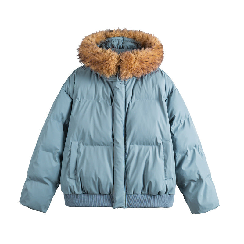 Women's short cropped quilted jacket with faux fur hood and elastic hem Chichicherry