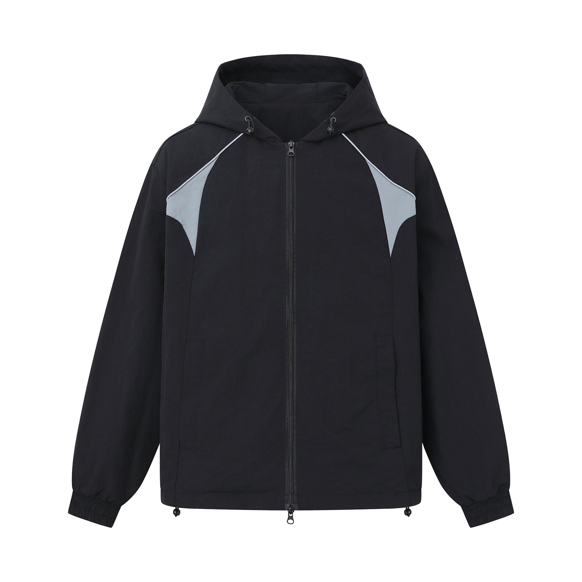 Unisex Lightweight Boxy Hooded Jacket with Two-Way Zipper and Drawstring Hem Chichicherry