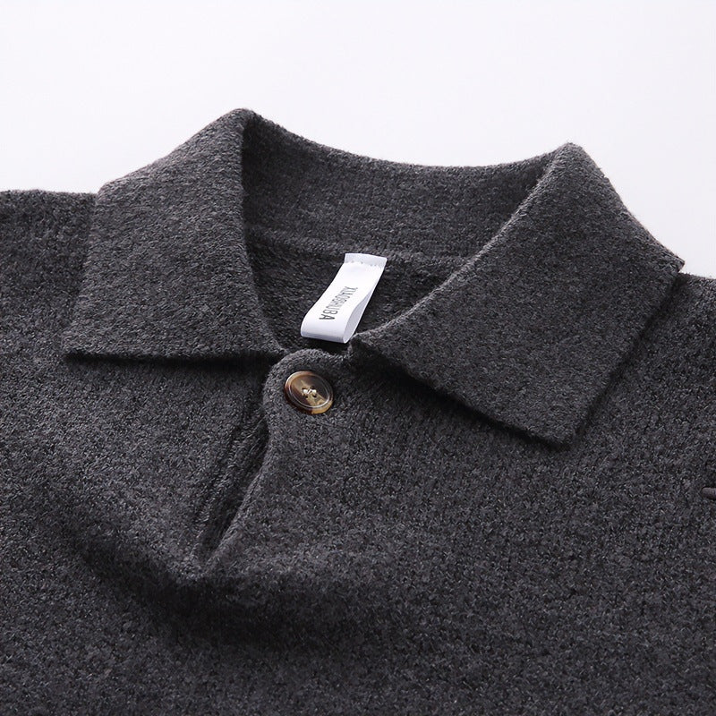 Unisex Lässiger Oversize-Strickpullover mit Polokragen und Halber Knopfleiste Chichicherry