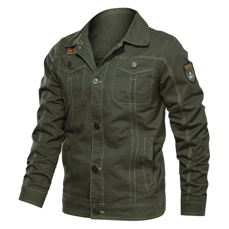 Men's military-inspired canvas field jacket with contrasting decorative seams and breast pockets Chichicherry