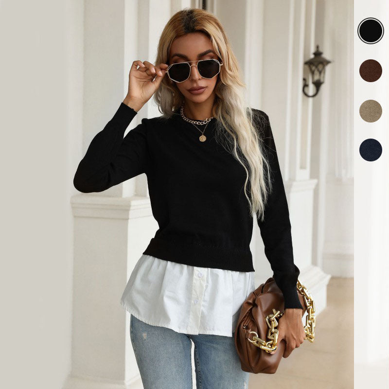Women's Layering Sweater with Shirt Look and Fine Knit Chichicherry