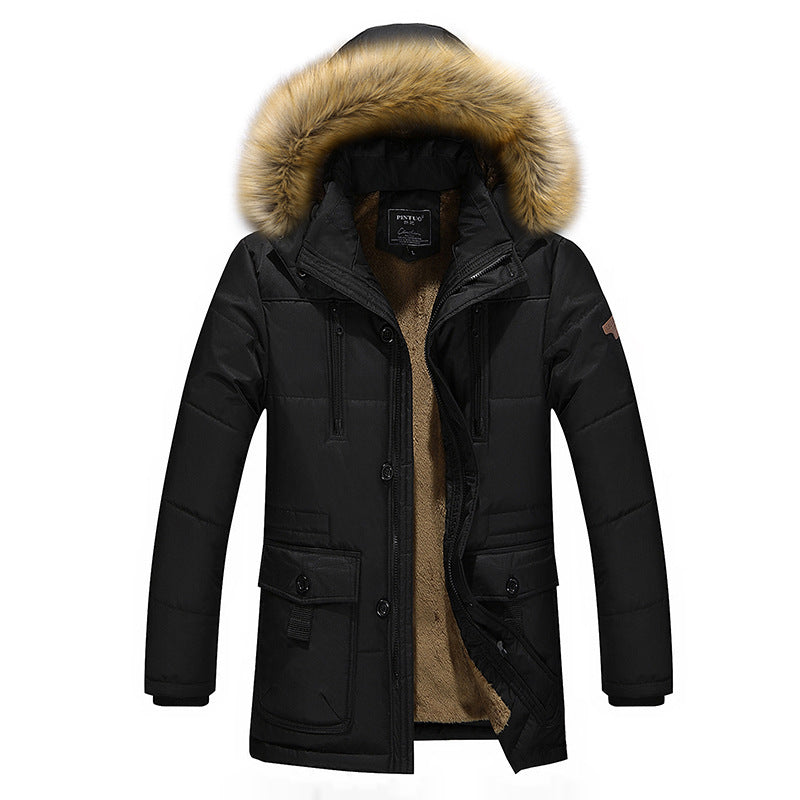 Men's longer quilted thermal parka with removable faux fur hood and teddy fleece lining Chichicherry