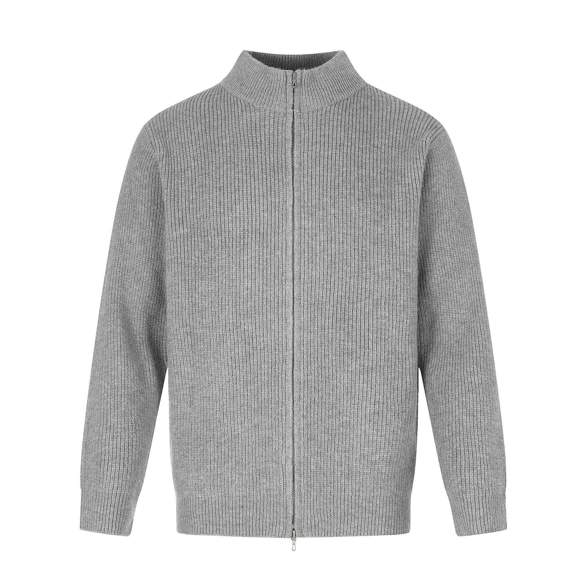 Unisex Ribbed Knit Cardigan with Stand-Up Collar, Two-Way Zipper and Ribbed Texture Chichicherry