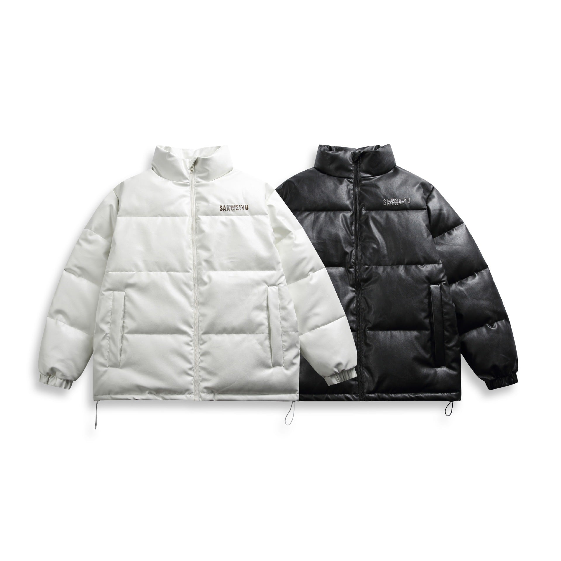 Unisex short-cut matte thermal puffer jacket with minimal seam construction and drawstring hem Chichicherry