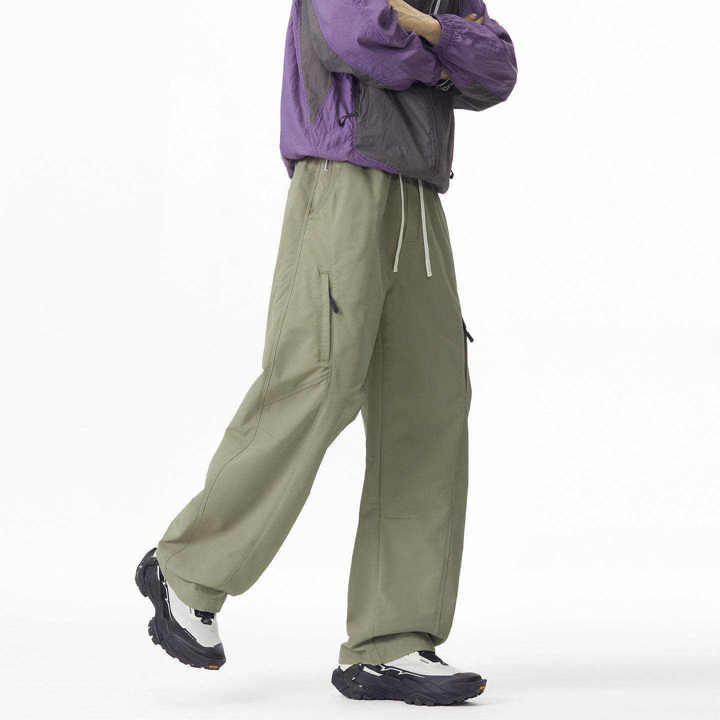 Men's Wide Tech Cargo Pants with Drawstring Waist and Zipper Pockets Chichicherry