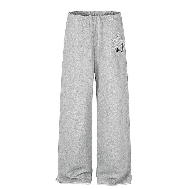 Women's Extra Wide Palazzo Sweatpants with Comfort Waistband, Drawstring and Star Applique Chichicherry
