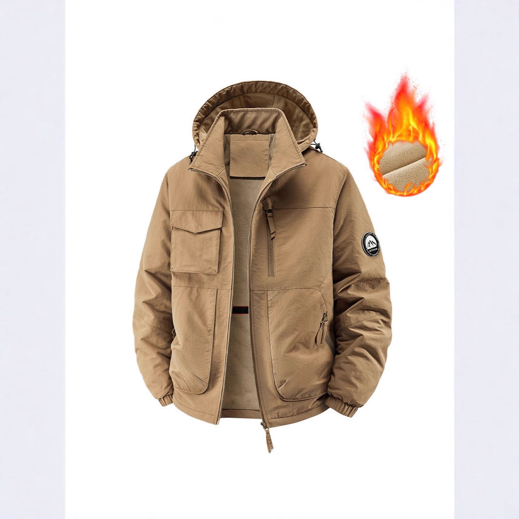 Men's Insulated Outdoor Jacket with Fleece Lining and Multifunctional Utility Pockets Chichicherry