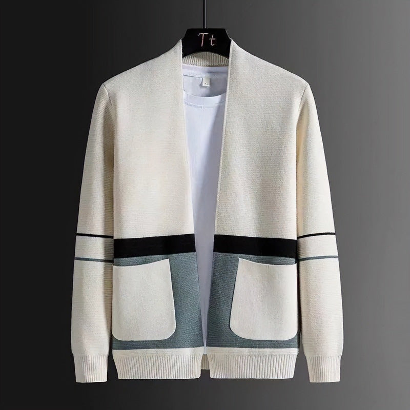 Herren Offene Strickjacke im Colorblock‑Design mit aufgesetzten Taschen und geripptem Saum Chichicherry