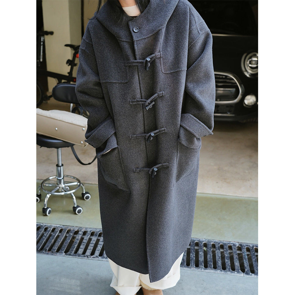 Women's Oversized Duffle Coat made of Wool Blend with Hood and Toggle Closures Chichicherry