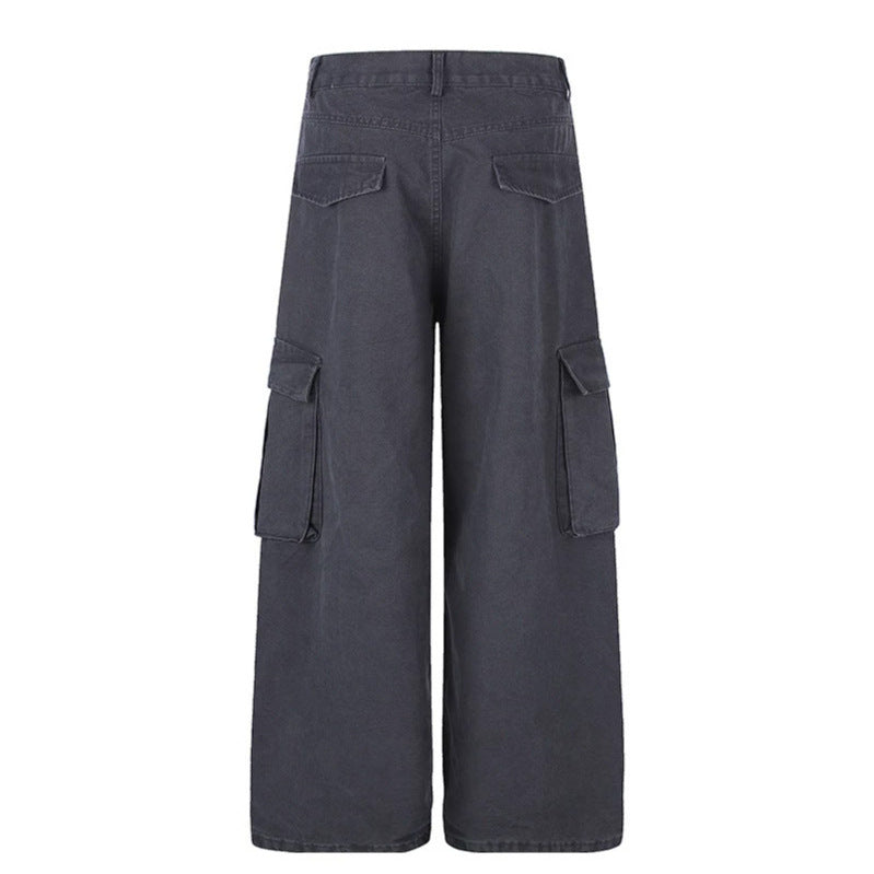 Women Wide High-Waist Cargo Pants with Large Flap Pockets and Utility Details Chichicherry