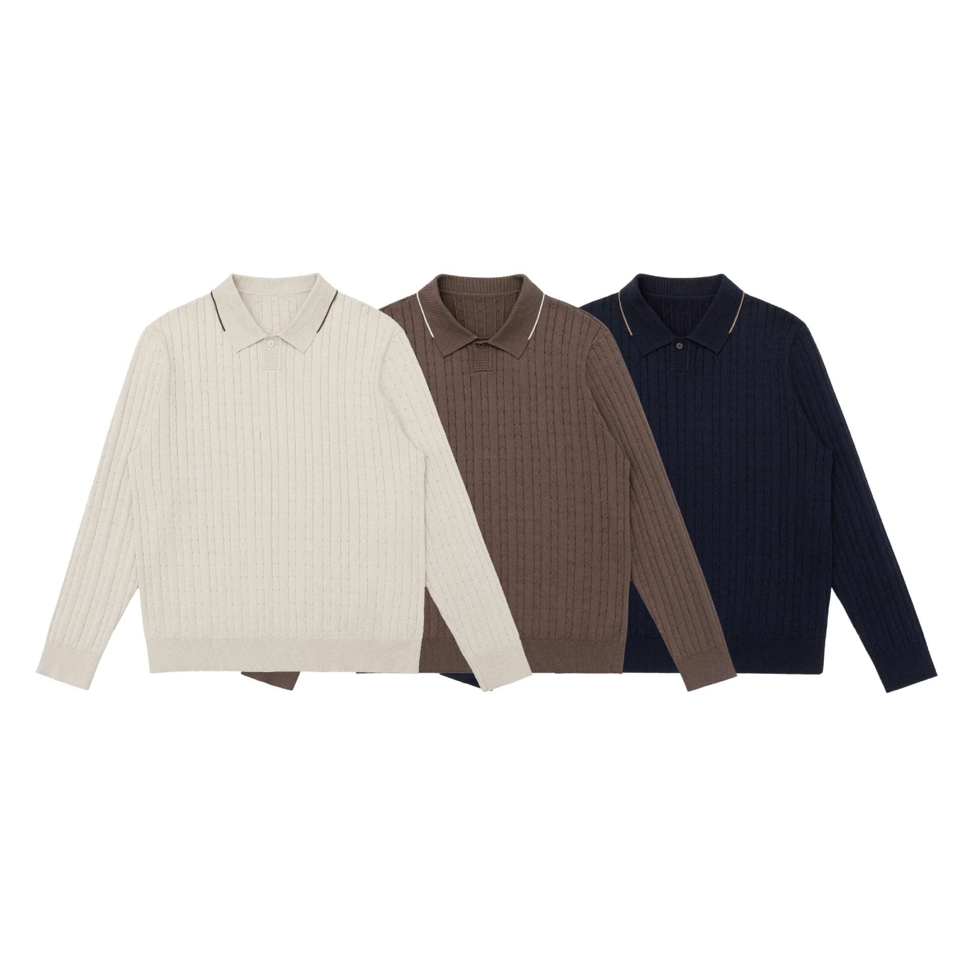 Men's cable knit polo collar pullover with half button placket Chichicherry