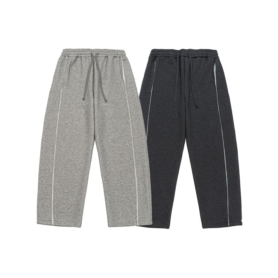 Women Relaxed-Fit Culotte Sweatpants with High Elastic Waistband and Contrast Piping Chichicherry