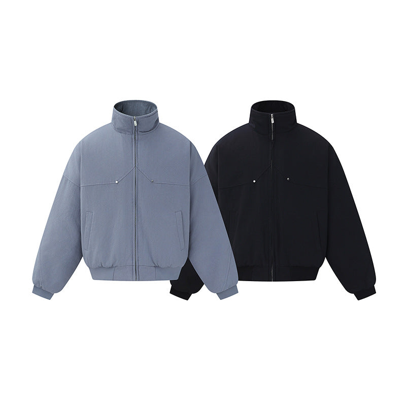 Unisex Boxy-padded Short Jacket with High Collar and Minimalist Seam Design Chichicherry