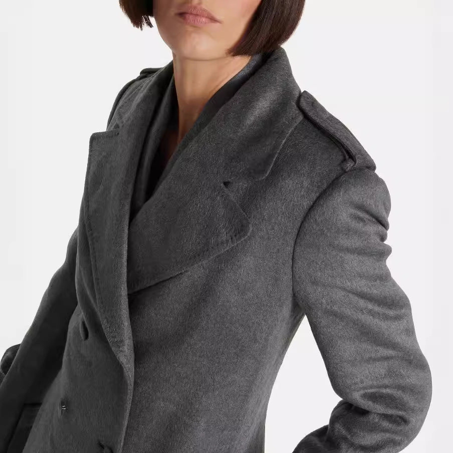 Women's Floor-Length Double-Breasted Coat in Vintage Tailoring with Wide Shawl Collar Chichicherry