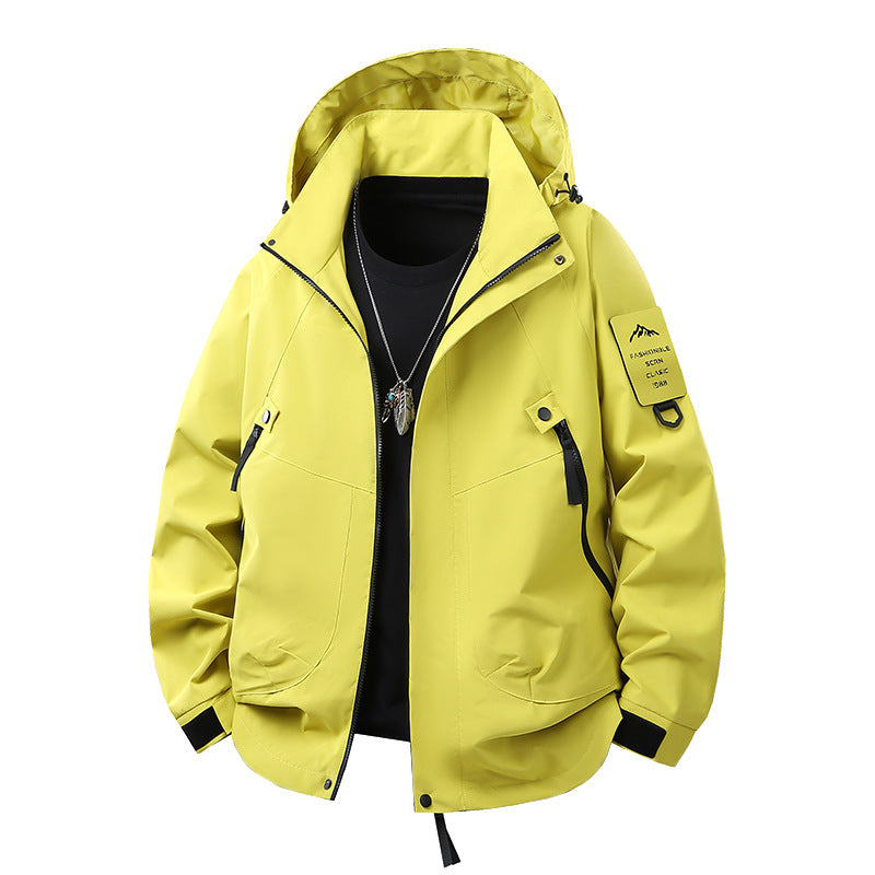 Men's Technical Hooded Softshell Jacket with Water-Repellent Membrane, Zipper Pockets and Adjustable Waist Chichicherry
