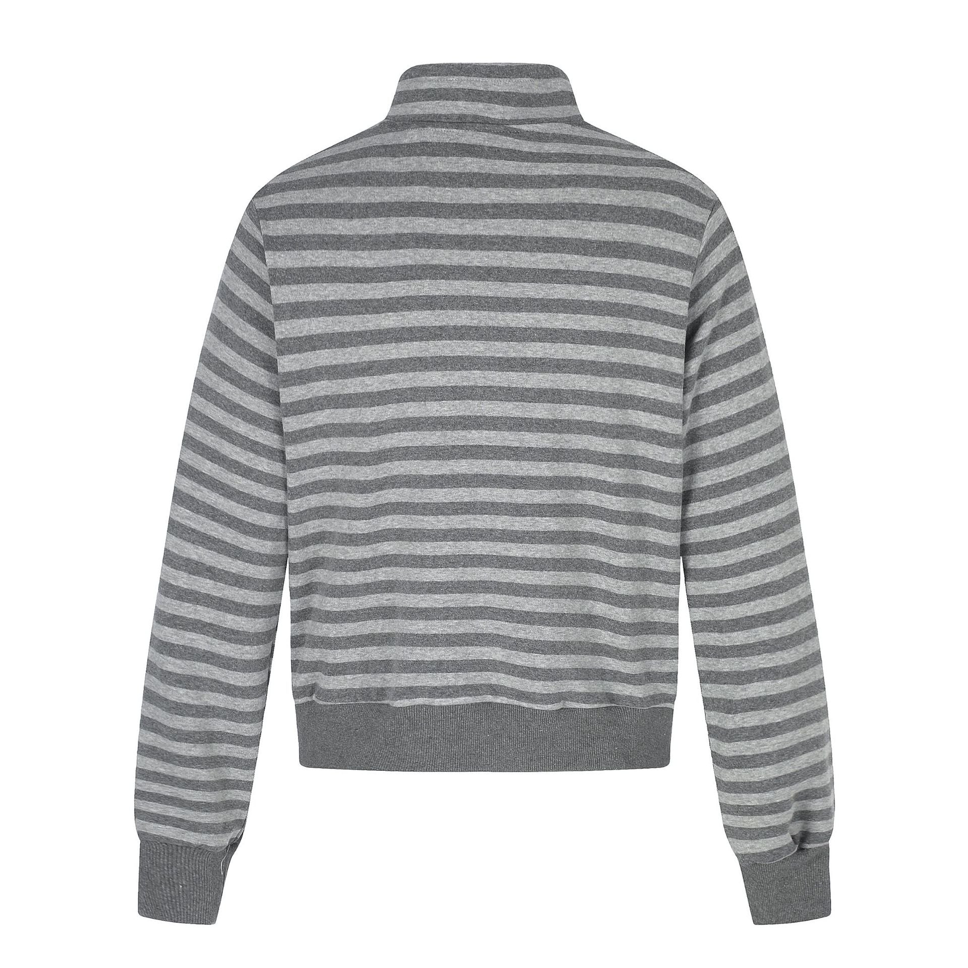 Men's Hoodless Striped Zip Blouson Jacket with Funnel Collar and Vintage Print Chichicherry