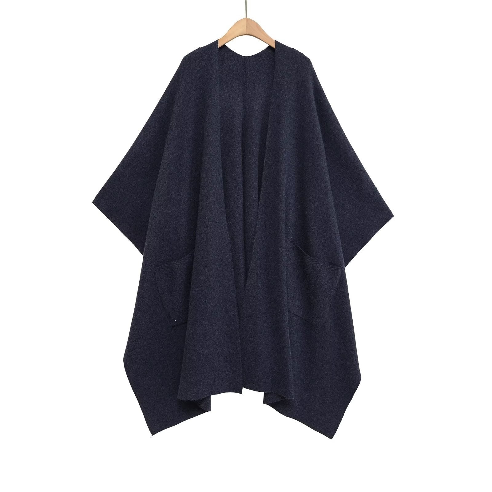 Women's Oversized Knit Poncho with Pockets and Asymmetric Hem Chichicherry