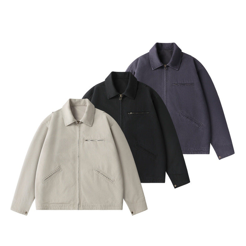Men's short jacket in boxy cut made of canvas with shirt collar and welt pockets Chichicherry