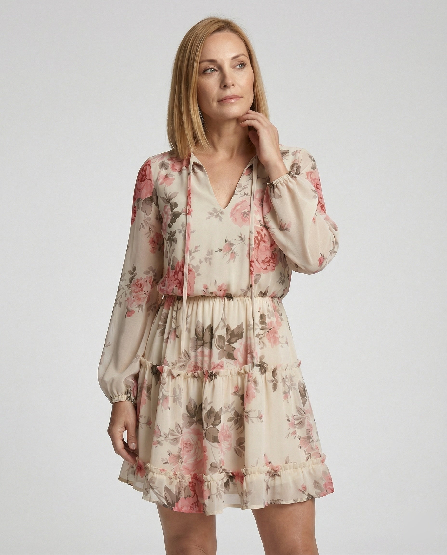 Women's Floral Dress Mini with Ruffles
