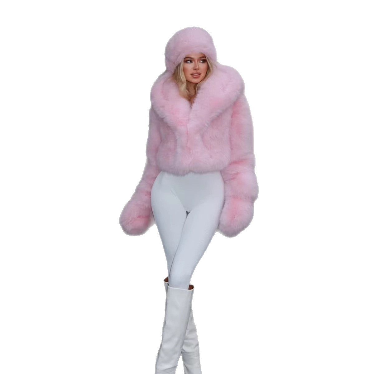Women's Hooded Faux Fur Coat with Extravoluminous Hood and Soft High-Pile Chichicherry