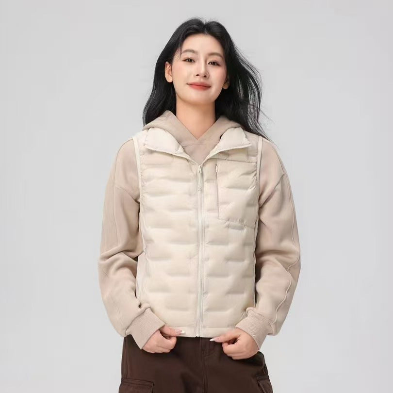 Women Light Thermo Quilted Vest with Stand-up Collar and Wind-resistant Side Inserts Chichicherry
