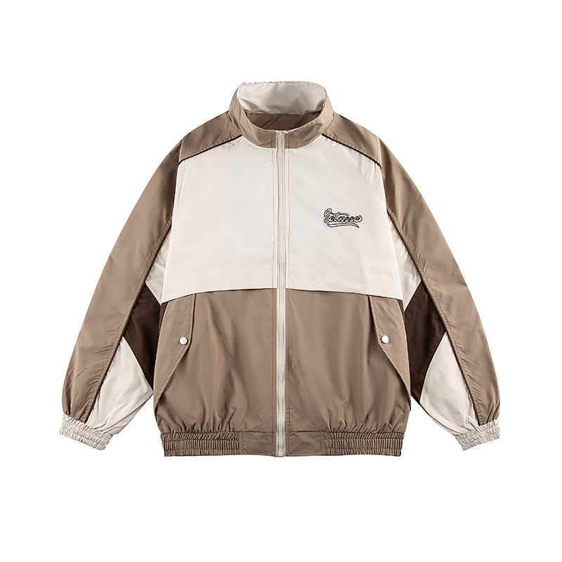 Unisex Classically Cut Track Jacket in Retro Sports Style with High Stand-Up Collar, Color Block Inserts and Elastic Hem Chichicherry