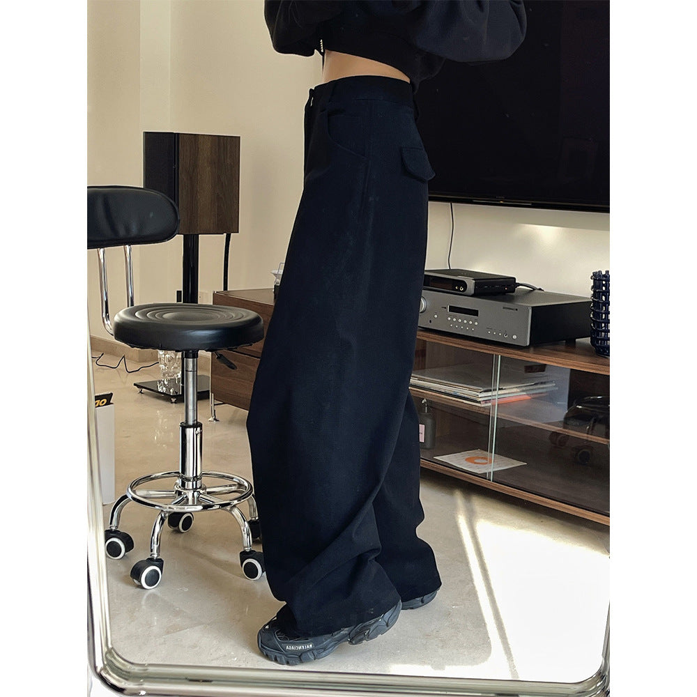 Women Wide High-Waist Cargo-Baggy Pants with Flap Pocket Chichicherry