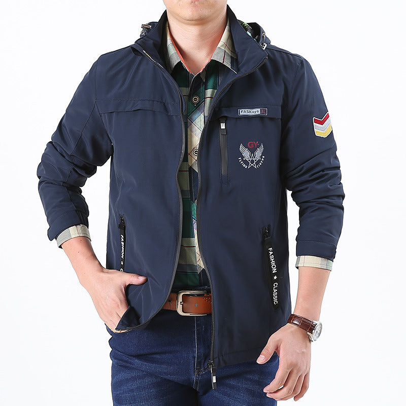 Men's lightweight water-repellent softshell hoodie jacket with zip pockets and sleeve detail Chichicherry