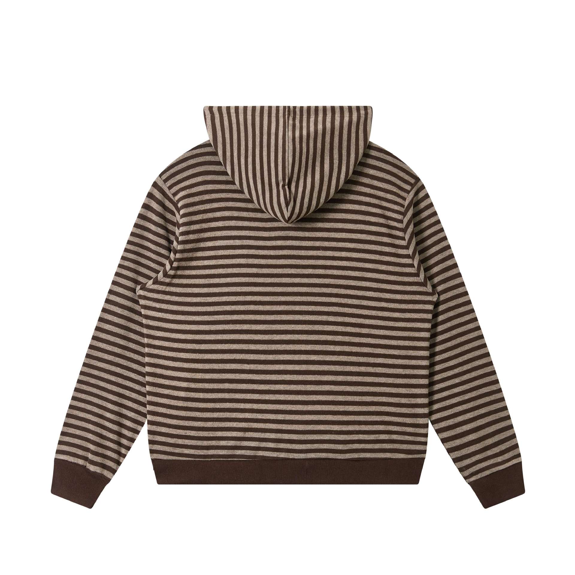 Unisex Striped Knit Hoodie with Full Zip and Kangaroo Pockets Chichicherry