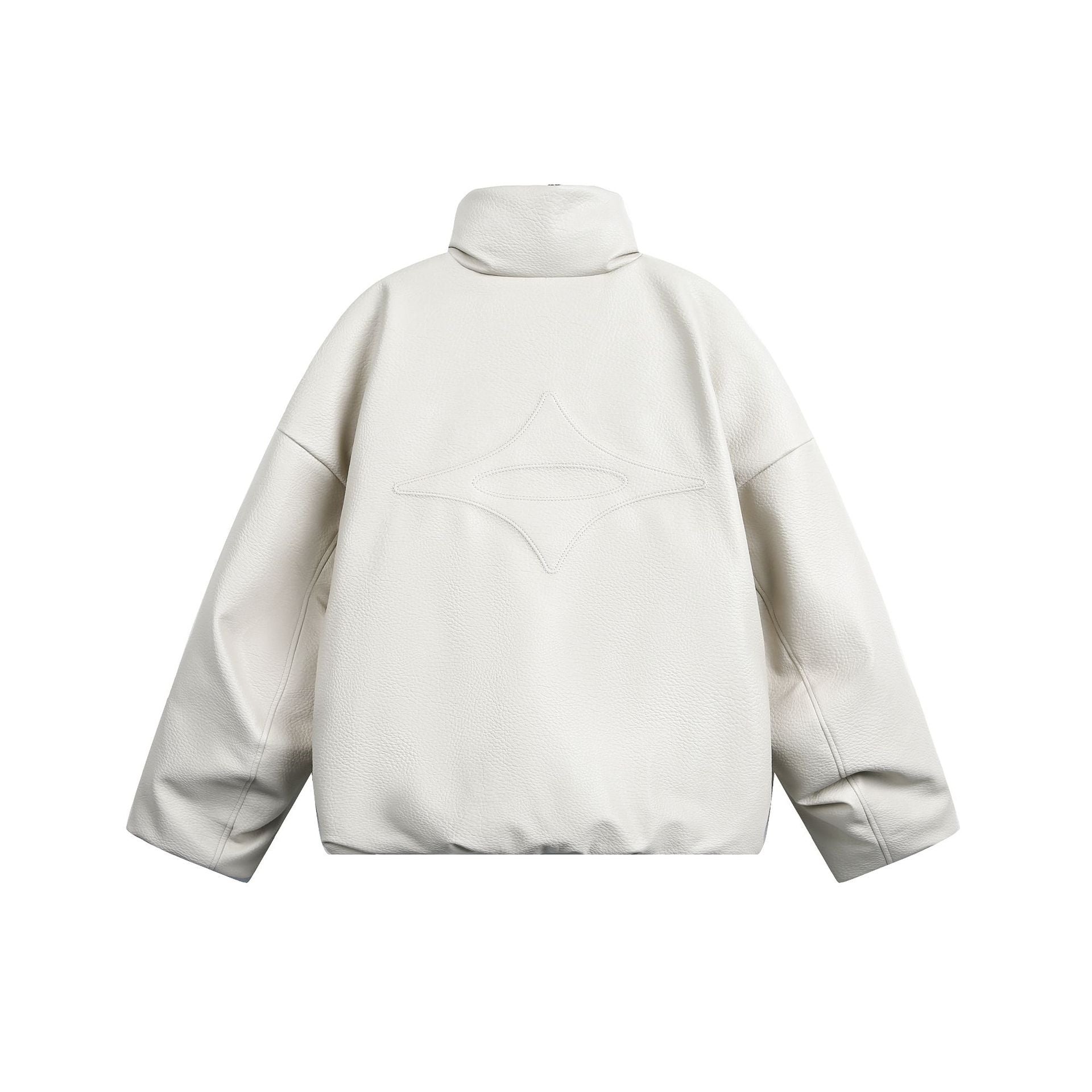 Women's Oversized Faux Leather Bomber Jacket with High Stand-Up Collar Chichicherry