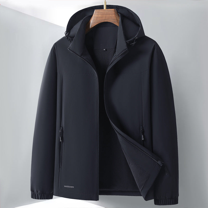 Men's Lightweight Softshell Hybrid Jacket with Hood, Breathable Mesh Lining and Hidden Zip Pockets Chichicherry