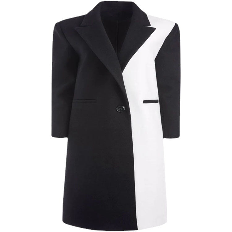 Women's Tailored Midi Long Coat in Clean Tailoring with Contrasted Lining and Shawl Collar Chichicherry