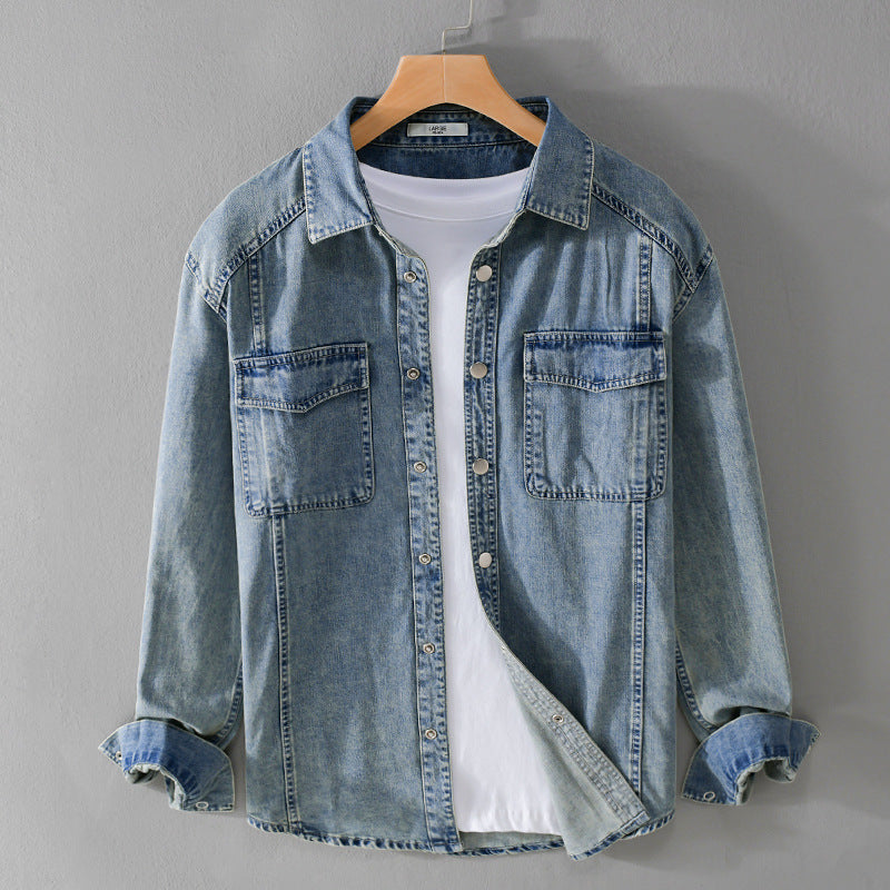 Men's Casual Oversized Denim Shirt Chichicherry
