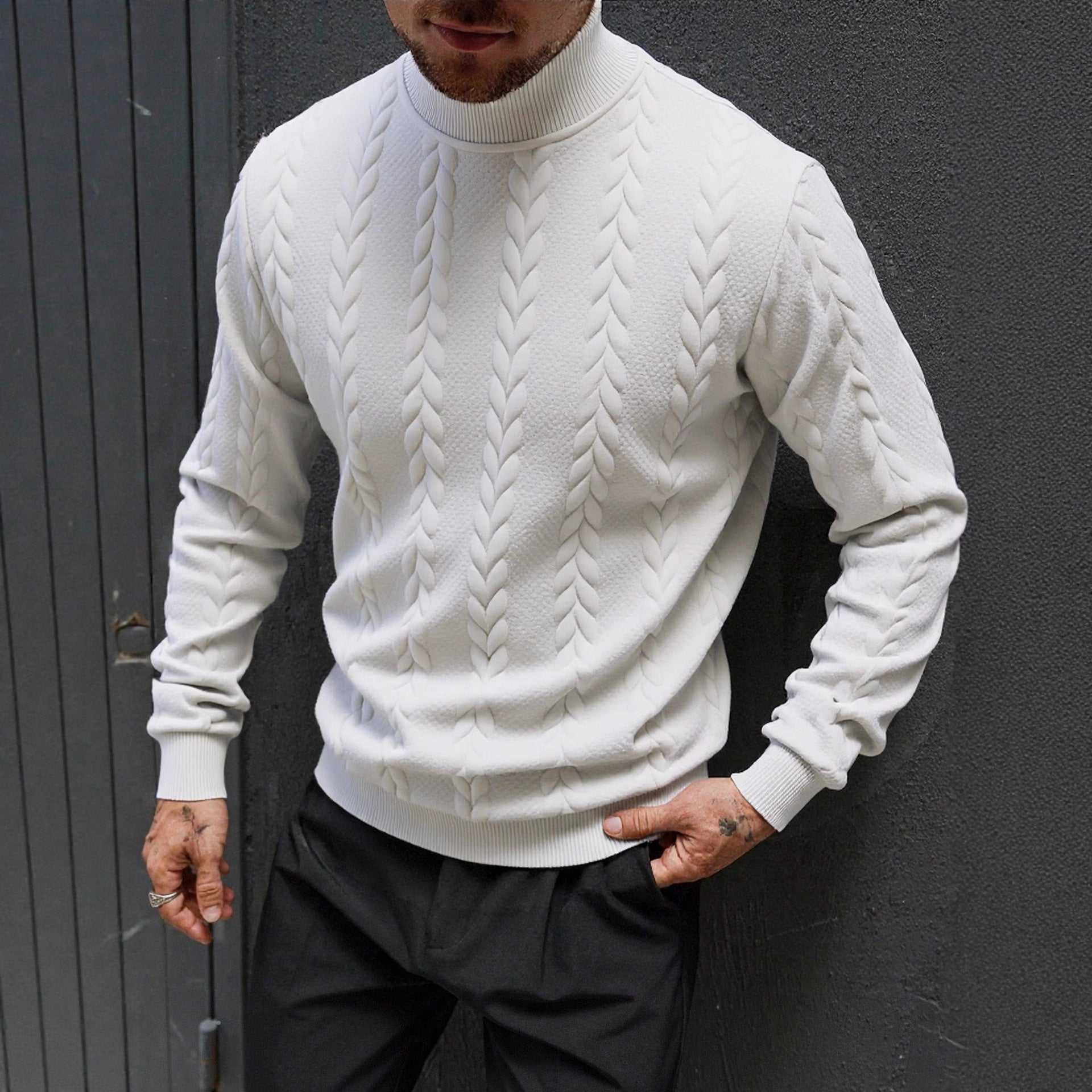 Men's chunky-knit turtleneck sweater with cable pattern and ribbed cuffs Chichicherry