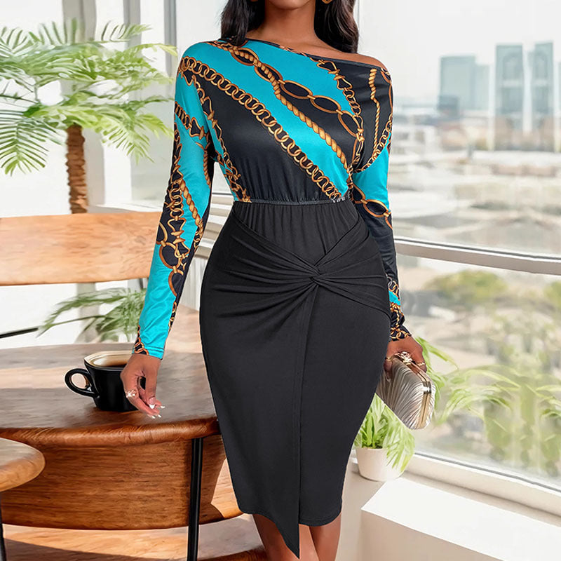 Ladies midi dress with knot waistband, tailored silhouette and asymmetrical hem Chichicherry