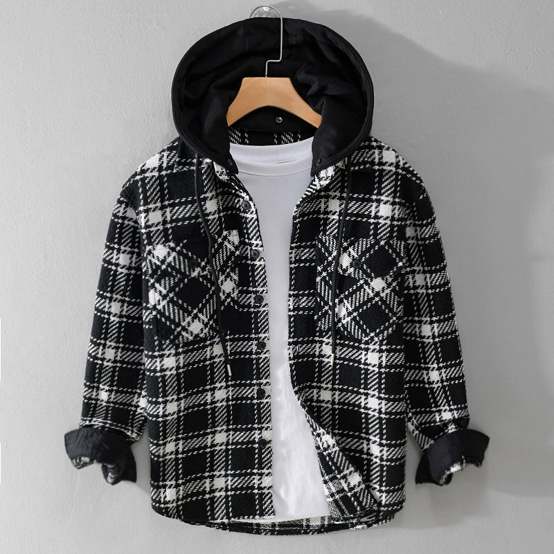 Men's Checked Overshirt with Quilted Hood and Thermal Lining Chichicherry