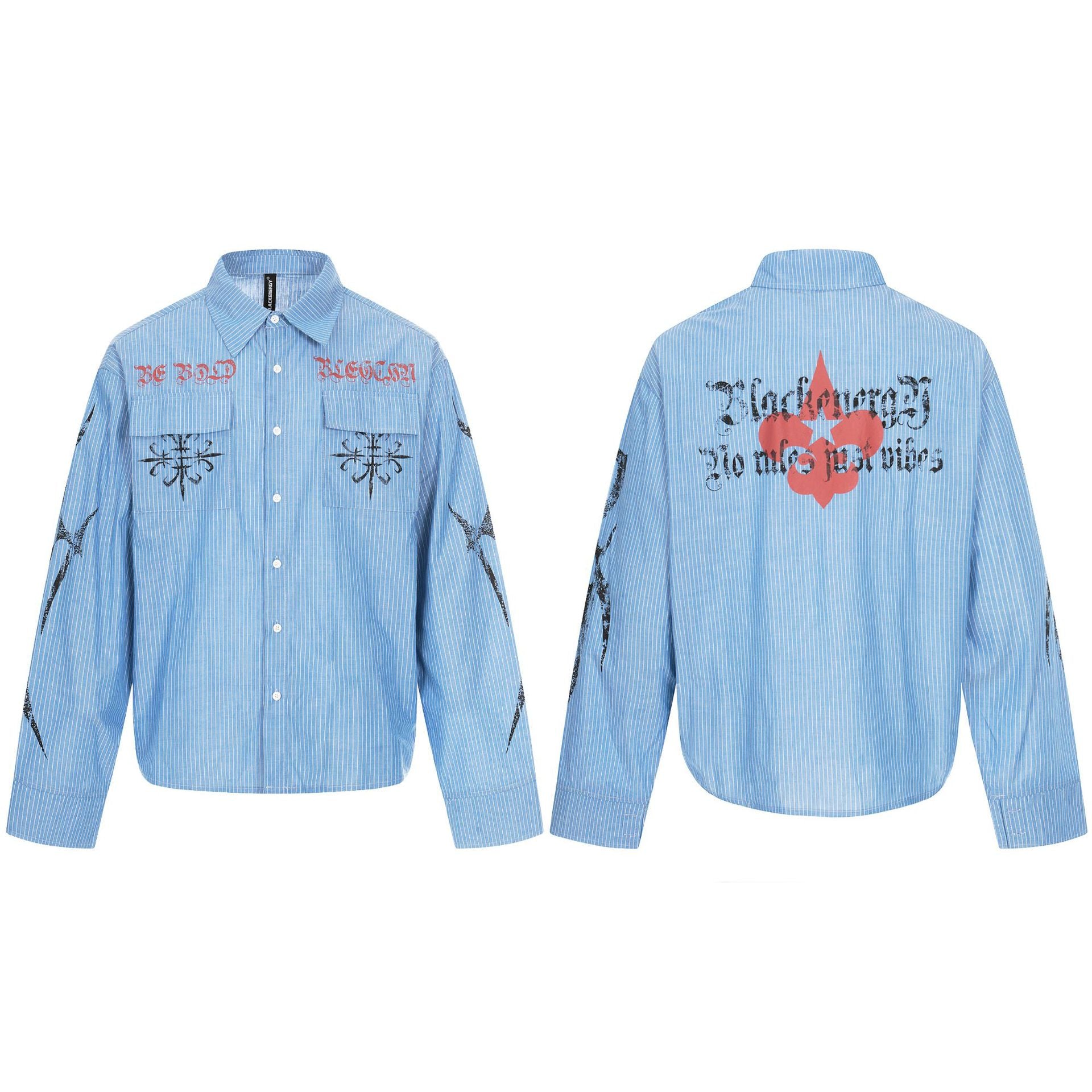 Unisex Oversize Shirt Jacket with Patch Chest Pockets and Decorative Print Details Chichicherry