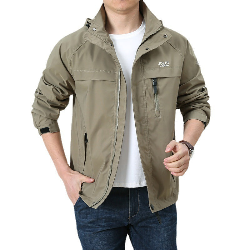 Men's Breathable Transitional Softshell Jacket in Field Style with Hidden Hood and Zip Chest Pocket Chichicherry