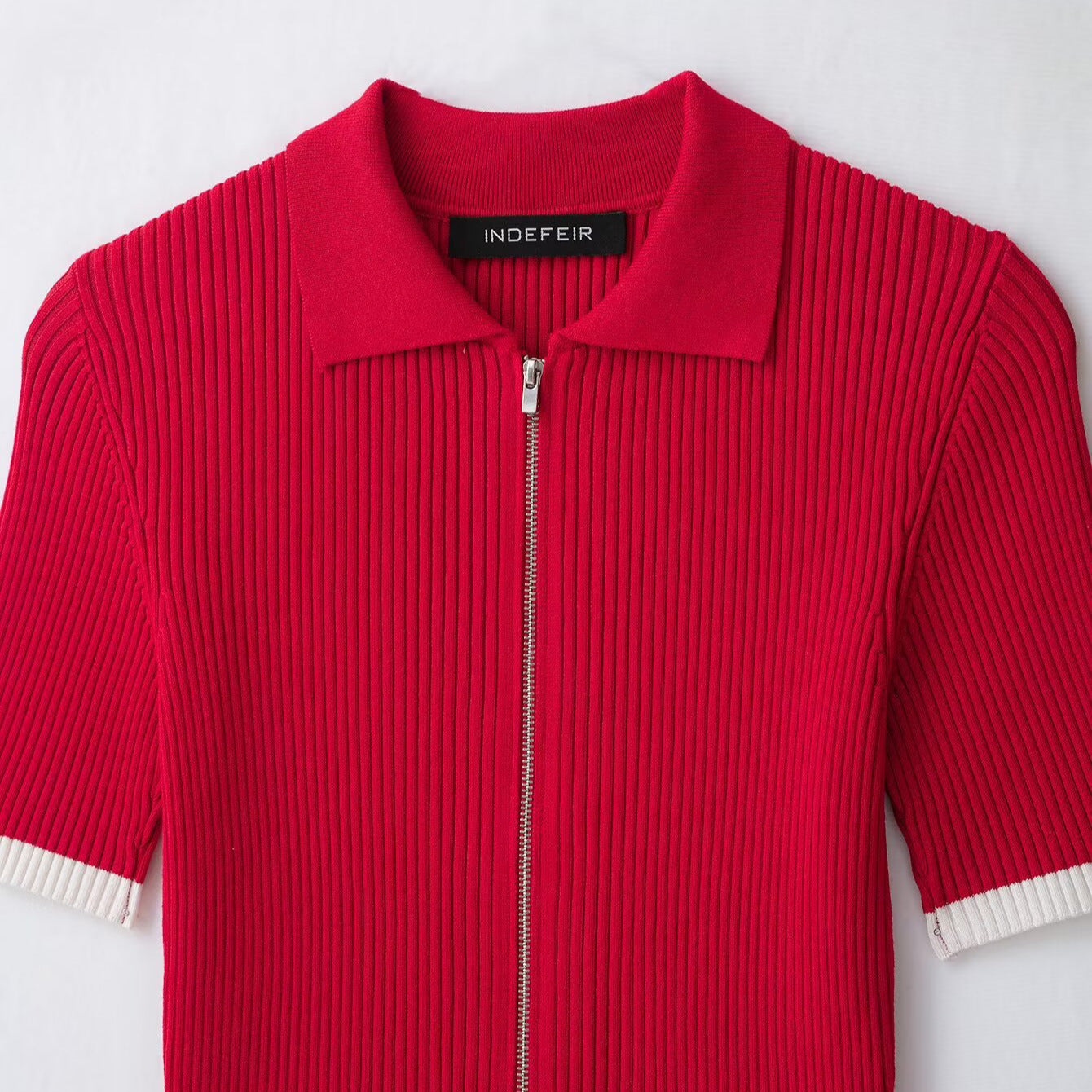 Women Ribbed Short Sleeve Polo Cardigan with Full Zip Chichicherry