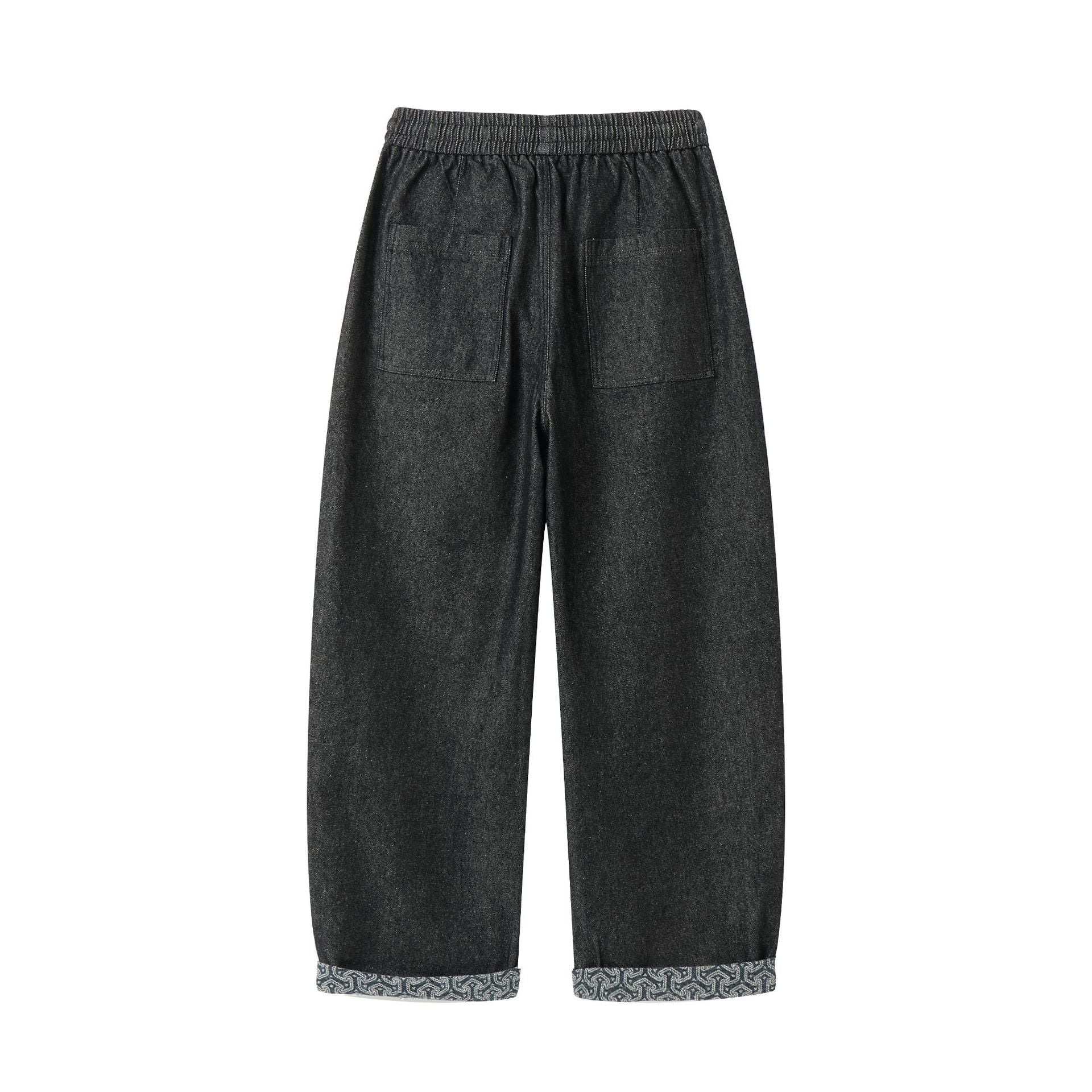 Women's culotte jeans with elastic drawstring waistband and patterned cuff