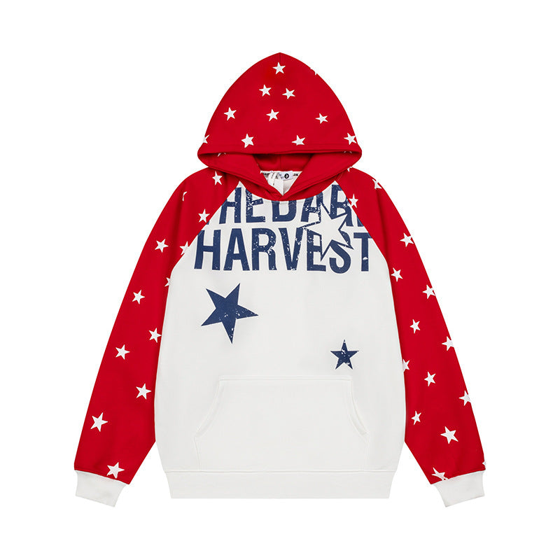 Women's hoodie in raglan style with star all-over, kangaroo pocket and vintage print Chichicherry
