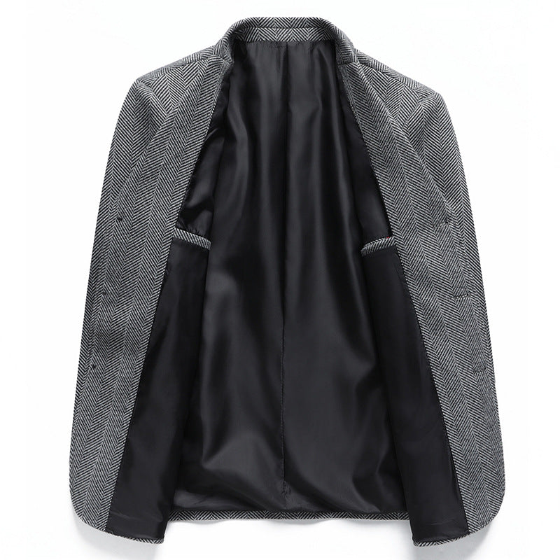 Men's Tailored Wool Blend Blazer in Houndstooth Pattern with Patch Pockets Chichicherry