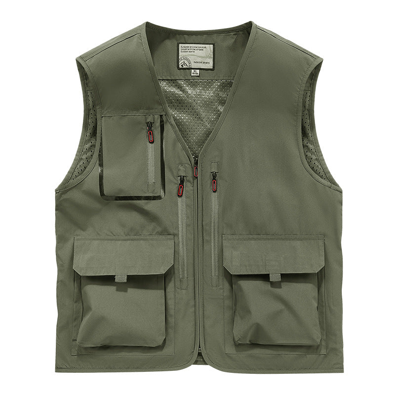 Men's Multifunctional Outdoor Utility Vest with Mesh Lining and Multiple Pockets Chichicherry