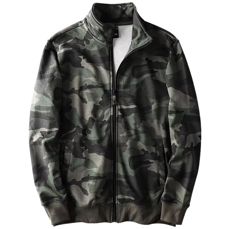 Herren Camouflage Baumwoll‑Fleece‑Zipjacke mit Stehkragen und Rippbündchen Chichicherry