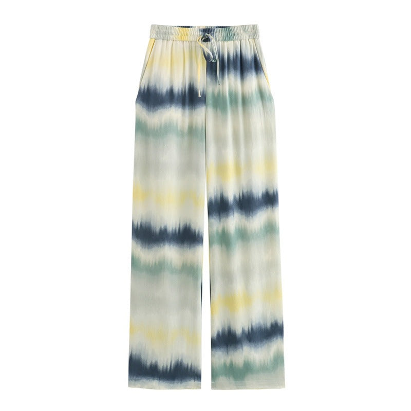Ladies Lightweight Palazzo Pants in Batik Look with Elastic Waistband, Drawstring and Side Pockets Chichicherry
