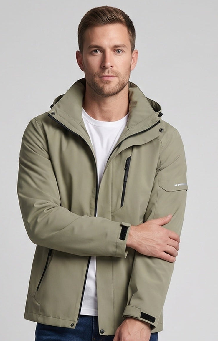 Men's Water-Repellent Softshell Functional Jacket with Hood and Zipper Pockets Chichicherry